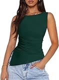PRETTYGARDEN Womens Ruched Tank Tops 2025 Summer Sleeveless Slim Fit T Shirts Blouses Going Out Y2K Fashion Clothes (Dark Green,Medium)