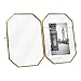 Isaac Jacobs 4x6 Vintage Style Octagon Brass & Glass, Metal Floating Picture Frame with Locket Closure (Vertical), Made for Tabletop Display, (Fits up to a cutout 4” x 6” - See images for other sizes)