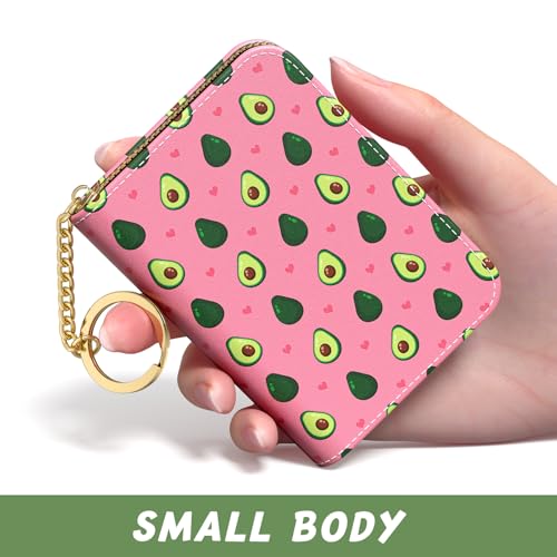 Image of Aiawoxc Credit Card Holder, Small RFID Wallet Slim Leather Card Organizer Case with Zipper and Keychain, Avocados