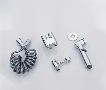 Premium Çift Çıkışlı Taharet Musluğu Seti - Esnek Spiral Hortumlu Taharet Bataryası ve Başlığı - Krom veya Antrasit Gri Renk Seçeneği (Krom)