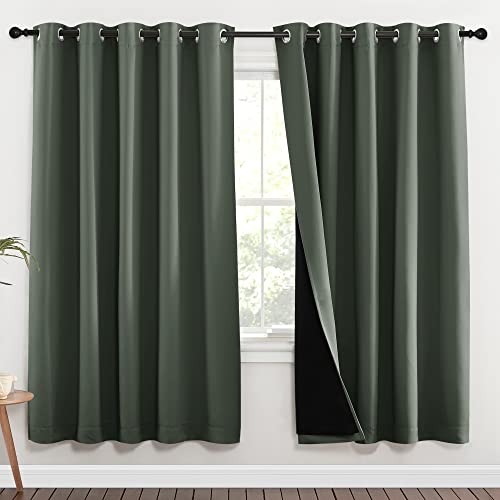 Image of NICETOWN 100% Blackout Window Curtain Panels, Full Light Blocking Drapes with Black Liner for Nursery, 72-inch Drop Thermal Insulated Draperies (Dark Mallard, 2 Pieces, 70-inch Wide Per Panel)