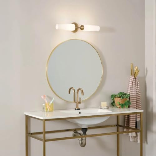 Kichler Truby 2-Light Bathroom Vanity Light Fixture with Satin Etched Cased Opal Glass in Champagne Bronze, Modern Art Deco Wall Sconce for Mirror (20.75 in x 4.5 in), 55074CPZ by Kichler - Image 2