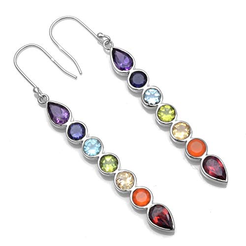 Silver Palace Pendientes Colgantes de Piedra de Chakra Natural de Plata esterlina 925 para Mujer Cover