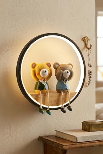 Image of LED Ring Wall Light with Shelf Display | Tri Color LED Decorative Wall Lamp | Cute Accent Light for Bedroom, Kids Room & Living Space