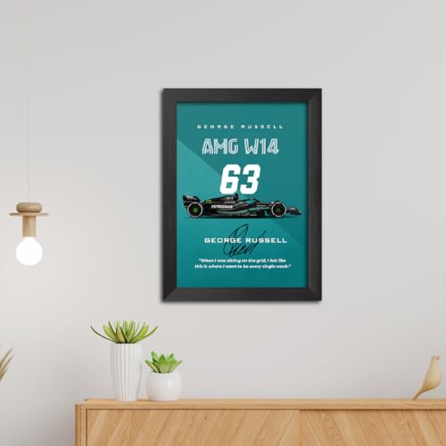 Image of TenorArts George Russell Poster Frame F1 Racing Car W14 Formula One Photo Framed Painting with Matt Finish Black Textures (12 inches x 9inches)