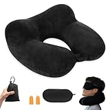 VPAFPEKG Coussin de Voyage Gonflable, Compact Oreiller de Voyage Gonflable de Velours Doux et Housse Lavable avec Masque pour Dormir, Coussin Avion Gonflable pour Camping, Voyage, Avion, Train, Bureau