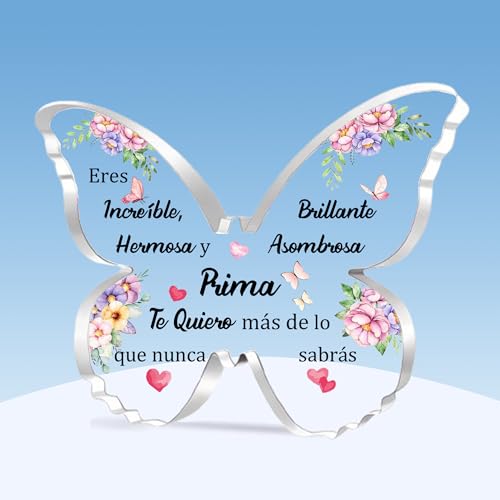 HZBLAZ Prima Placa Acrílica Inspirador Regalos Graduación Cumpleaños Navidad Apreciar Souvenirs Mujeres Mariposa Signo Decoración del Hogar Jubilación Fomentar Año Nuevo Mi Prima Eres Increíble