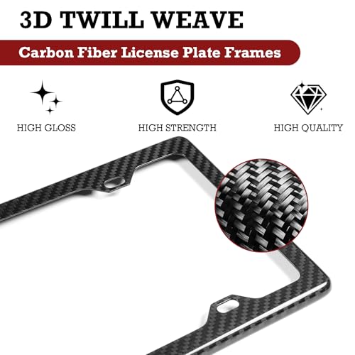Fanower Carbon Fiber License Plate Frames-One Pack Black Front & Rear License Plate Frame with Mount Hardware Screws Caps Rattle Proof Pads 4Holes 1 PCS Real Carbon Fiber License Plate Frame — view 5