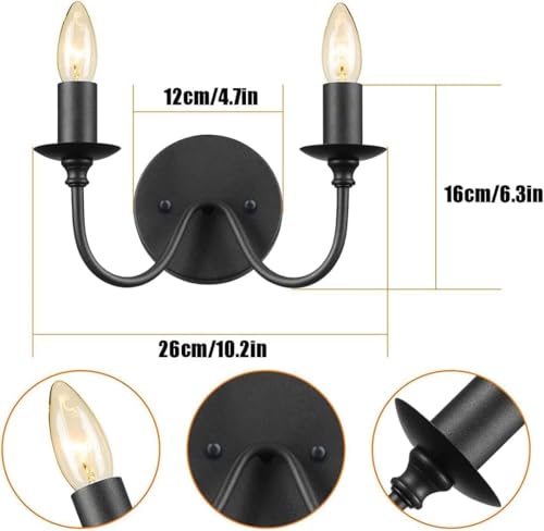 Applique murale extérieure noire à 2 lampes style bougie rustique