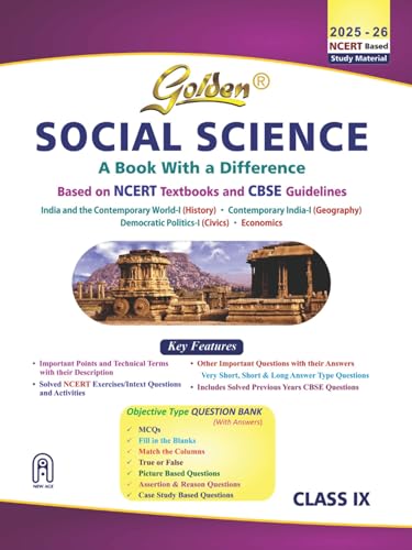 Golden Social Science Study Material Based on NCERT for Class-9 | For CBSE 2026 Board Exams | Objective Type Question | Solved NCERT Exercises | Previous Board Paper Solved | Assertion & Case Based