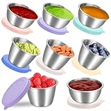 Eawfgtuw Mini plato de acero inoxidable 304 con tapa de silicona a prueba de fugas, 1.7 onzas, 2.4 onzas, cuenco apilable para condimentos para cocina, comedor, picnic, condimento apto para