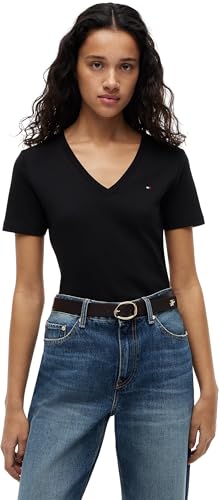 Tommy Hilfiger T-Shirt Manches Courtes Femme New Slim Cody Col en V, Noir (Black), L