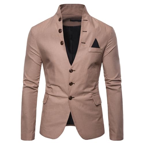 Mens Casual Blazer Jacket Slim Fit 3 Button Solid Suit Notched Lapel Business Standing Collar Jacke