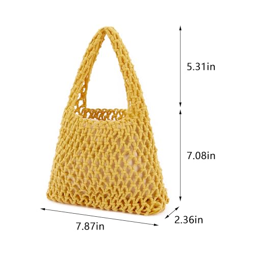 Image of Naimo Straw Beach Bag Woven Rattan Shoulder Bag Fishing Net Handbag Cotton Rope Tote Summer Crochet Hobo Bag