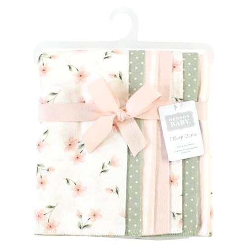 Image of Hudson Baby Unisex Baby Cotton Poly Flannel Burp Cloths, Pink Dainty Floral 7 Pack, One Size