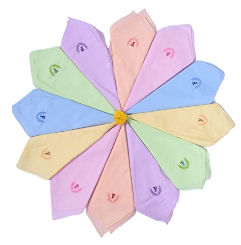 Image of ANTONIA Personalized Cotton Women's Handkerchiefs with Embroidered Initials, Assorted Colours (33 cm x 33 cm)