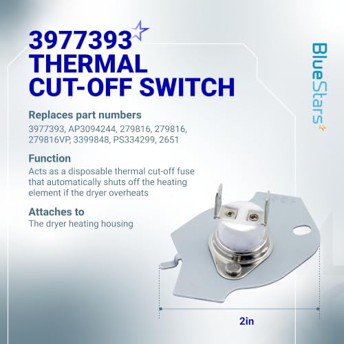 Image of BlueStars 3387134 Cycling Thermostat 3392519 Dryer Thermal Fuse 3977393 Thermal Cut-off Switch 3977767 High-limit and Wire Thermostat Kit - Compatible with Whirlpool Kenmore Maytag Dryers