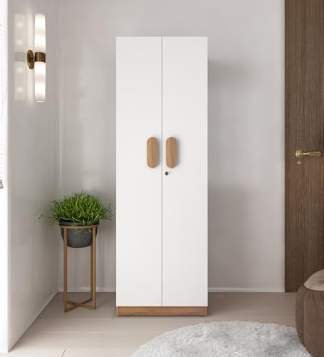 Image of Slino 2 Door Wardrobe | Engineered Wood | Exotic Teak Finish | Bedroom Storage Cabinet with 4 Shelves | Water & Scratch Resistant | 36-Month Warranty