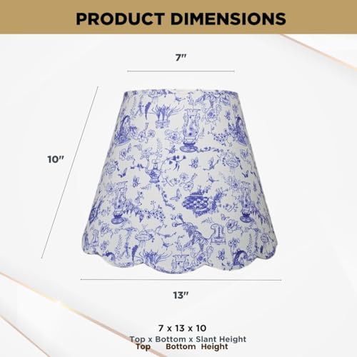 Royal Designs, Inc. HB-665-13 Flora Scalloped Empire Hardback Lamp Shade, 7 x 13 x 10, Blue/White Garden