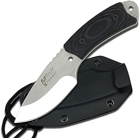 MTech USA Xtreme – Fixed Blade Knife – Brushed Finish Stainless Steel Blade with Black Micarta Handle and Kydex Sheath, Full Tang Construction, EDC, Tactical – MX-8035