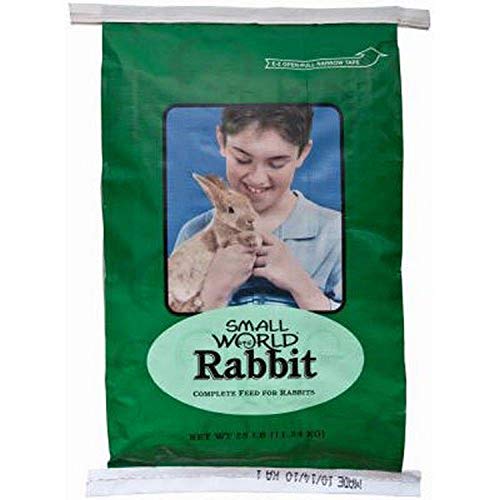 Small World Rabbit Feed for All Rabbits | Everyday Feed High in Dietary Fiber and Provides Complete Nutrition | Firm and Durable Rabbit Pellets | 25lbs