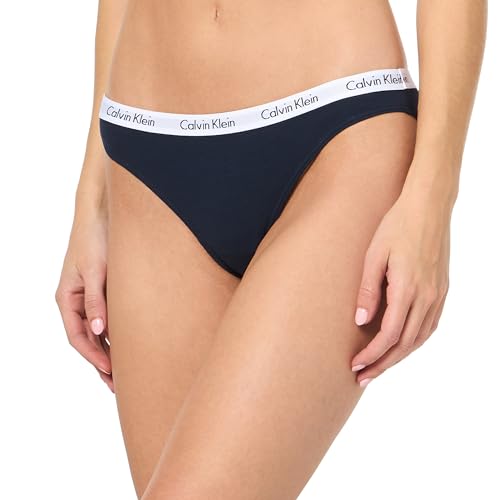 Calvin Klein Women's Carousel Cotton Stretch Bikini Panties, 3 Pack, SHORELINE/CITRONELLA/BOLD TRACK LOGO+SHORELINE