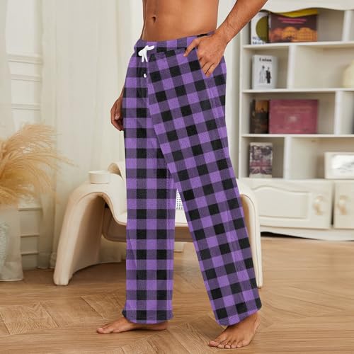 Mens Microfleece Pajama Pants Flannel Cotton Buffalo Plaid Comfy Lounge Pants PJ Bottoms with Pocket4