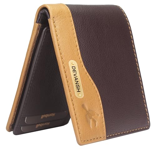 Image of HORNBULL Men's Personalized Wallet I Customized Slim Stylish Leather Purse with Name I Unique Birthday Gift for Men Boy Love Husband (Brown /Tan)