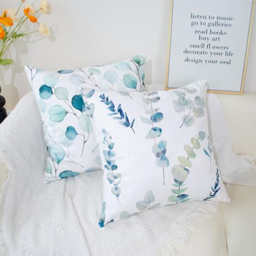 DILOXNSU Set of 4 Green Leaf Cushion Covers 45 x 45 Decorative Pillow Cases Soft Velvet Couch Cushions for Sofa Bedroom Livingroom Garden Outdoor Cushion Cover 18x18 Inch - Image 2