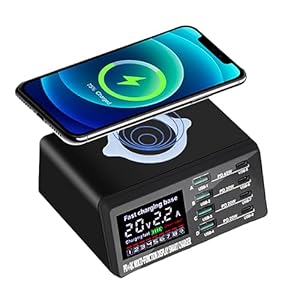 IYUESQ Cargador inalámbrico de 110 W, estación de Carga de teléfono con 8 Puertos USB, Carga rápida QC3.0 PD3.0, Carga rápida para teléfono y computadora portátil