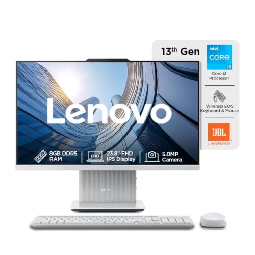 Image of Lenovo IdeaCentre AIO 13th Gen Core i3-1315U 24 inch FHD IPS (8GB RAM /512GB SSD /Windows11 /Office 24 /3Wx2 Harman Speakers /Wireless EOS Keyboard & Mouse, Cloud Grey), F0HN00PGIN All-in-One Desktop