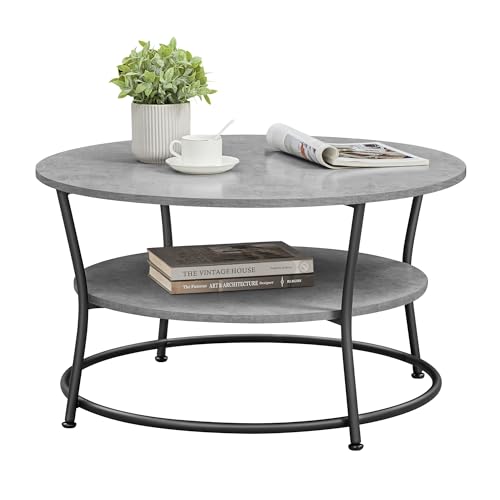 VASAGLE Couchtisch rund, Wohnzimmertisch, Sofatisch mit Ablage, einfacher Aufbau, Metall, Industrie-Design, betongrau-tintenschwarz LCT080G78 VASAGLE Couchtisch rund, Wohnzimmertisch, Sofatisch mit Ablage, einfacher Aufbau, Metall, Industrie-Design, betongrau-tintenschwarz LCT080G78