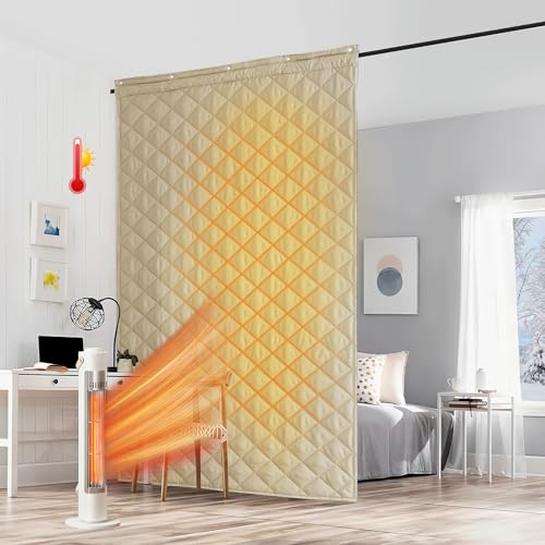 RYB HOME Large Thermal Insulated Curtain for Winter, Window Insulation Soundproof Room Divider for Workshop Basement Laundry Acoustic Covering as Door Curtain, W48 x L96 inch, Mocha, 1 Panel