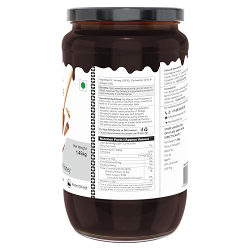 Image of Farm Naturelle -Shilajit infused in Cinnamon honey-powerful, therapeutically beneficial as well as fabulously tasty-for both, men n women-crafted wooden spoon along-1450g