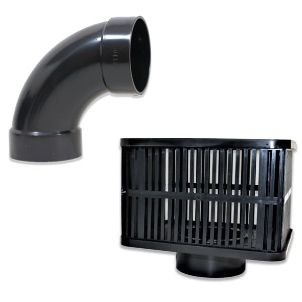 eco-filtration AQUA SURE 110mm/4โณ Rectangle Strainer Cage & Swept Bend | Pond Filter Intake Guard for 110mm Waste Pipe | 4โ Waste | Prevents Debris, Media Loss & Fish Ingress