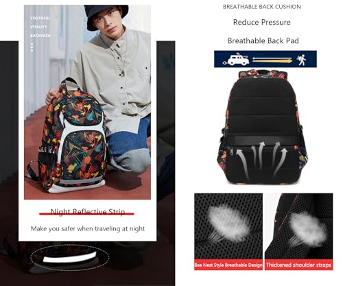 American Football Player 15 Multifunction Rugby Backpack Travel Laptop Daypack Night Reflective Strip Fans bag For Men Women (Grey Pattern - 2)2