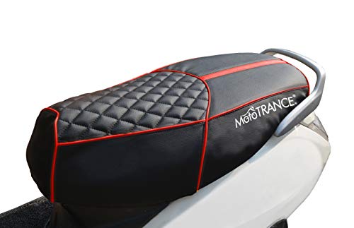 Image of Mototrance Black Red | PU Leather Designer | Anti-Slip | Waterproof | Ergonomic Design | Custom Fit | Bike Scooty Seat Cover | MTSC-303-BLRD | Compatible with Yamaha Ray-ZR