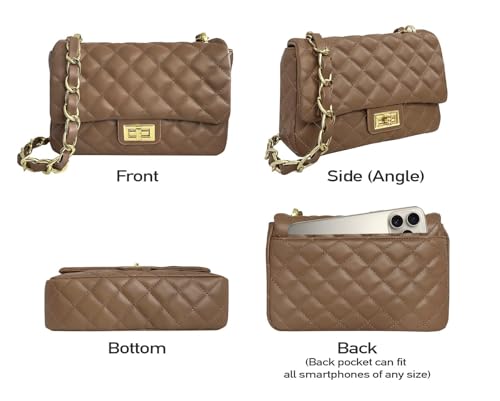 Medium Quilted Leather Crossbody Bag, Designer Soft Shoulder Light Purse, Outer Back Pocket2