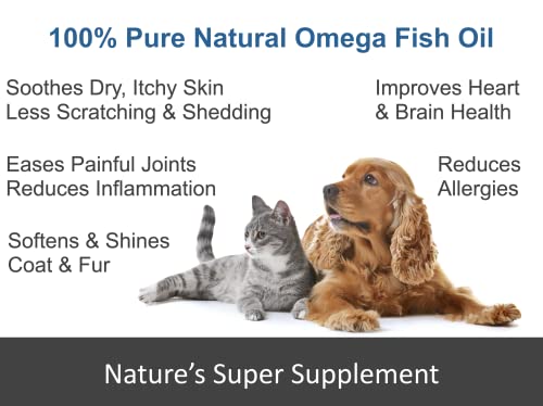 100% Pure Omega 3, 6 & 9 Fish Oil For Dogs And Cats. Supports Skin & Coat Condition, Joint Function, Immune, Brain & Heart Health. All Natural Epa + Dha Fatty Acids. Pet Liquid Food Supplement 8 Oz #TOP1