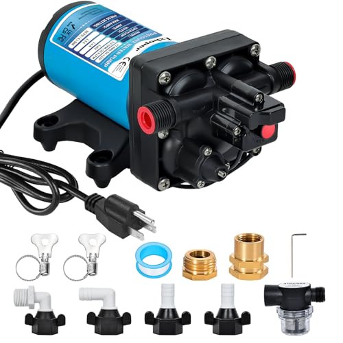 Image of Exhoper 115V AC Fresh Water Pressure Pump - 5.5 Gallons Per Minute 60 PSI Durable 4-Chamber Self-Priming Diaphragm Pump with Pressure Switch & 1/2" NPSM Fitting for Kitchen, Bathroom & Camper