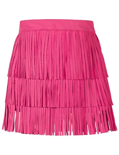 Noomelfish Women Suede Fringe Skirt Boho Tassel Layered Ruffle Skirt,
