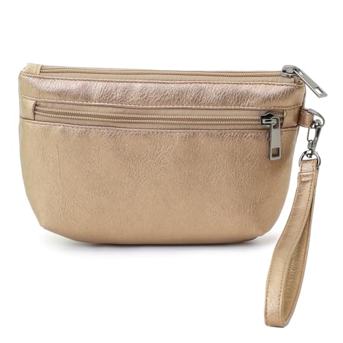 Image of Small Wristlet Wallets for Women, Zip Clutch Bag with Wristlet Pouch, 3-Zipper Original Design