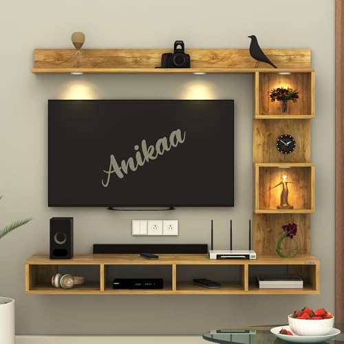Image of Anikaa Kirina Engineered Wood Wall Mount TV Unit with LED Lights TV Cabinet TV Entertainment Unit Set Top Box Stand (Giantwood) (Ideal for 43 Inch)(D.I.Y)