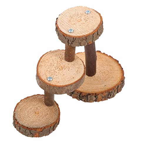 Hohopeti 3-Tier Wooden Ladder Toy for Household Parrot Jumping Board Natural for Small Pets Easy to Assemble