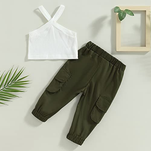 Kids Toddler Baby Girl Spring Summer Outfits Sleeveless Shirts Strap Crop Top With Pants 2Pcs Clothes Set (Strap-Army Green, 2-3 Years) #TOP6