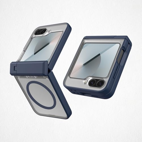 Coque magnétique Z Flip6 avec support rotatif et protection écran antichoc bleue
