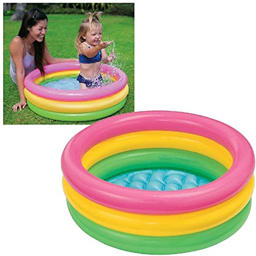 Image of Summer Special Inflatable Kid Swimming Pool with Air Pump - 2 Feet, Multicolor - Perfect for Kids' Bath Time & Water Play
