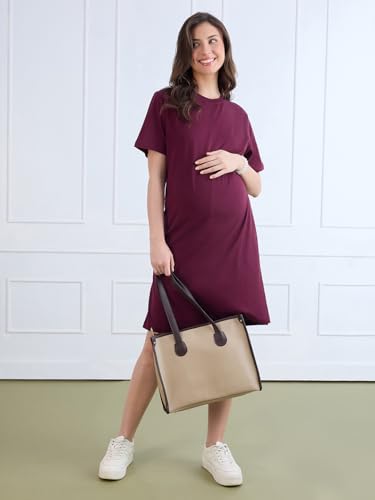 Image of MomToBe Women's Cotton Maternity Dresses | Pregnancy Feeding Nursing Dress
