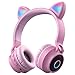 Auriculares Bluetooth con Orejas de Gato Uplayteck, Color Rosa Alta Fidelidad Estéreo Auriculares Inalámbricos Cascos Plegables con Micrófono, Auriculares Diadema Bluetooth para Niña iPhone Android PC
