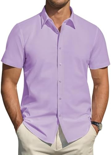 J.VER Hemd Herren Kurzarm Fleckenschutz Regular Fit Herrenhemd Sommer Stretch Hemden Formales Hochzeit Freizeit Businesshemd